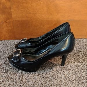 Black peep-toe heels